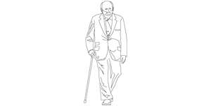 Elderly man walking with a stick